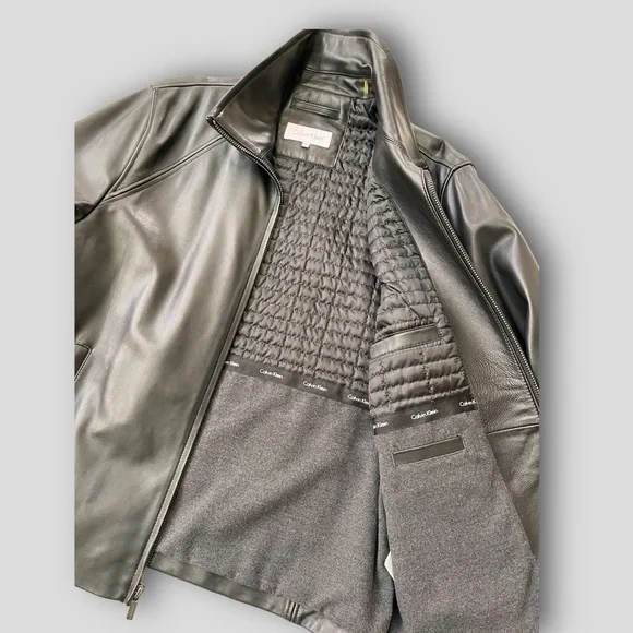 Calvin Klein Men's Genuine Black Leather Jacket, Medium (never worn)